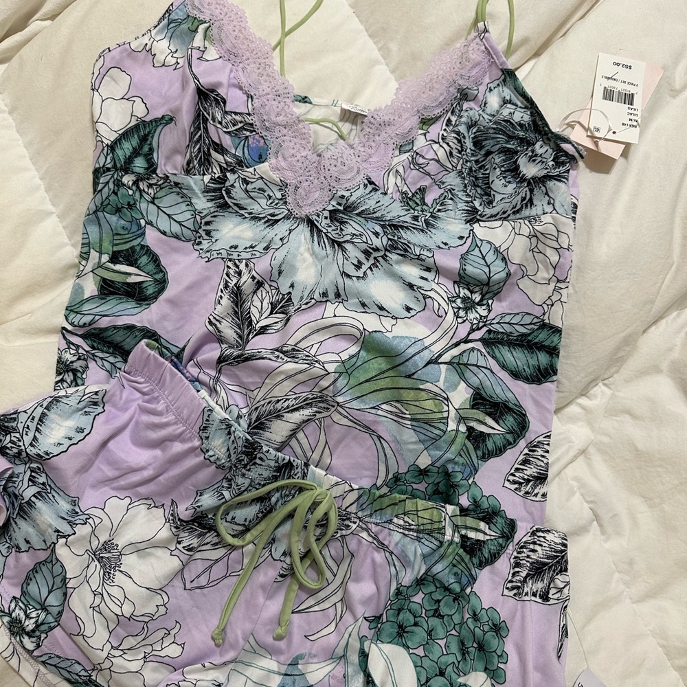 Floral Pajama Set with Lace Trim